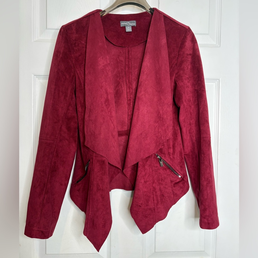 Market &‎ Spruce Deep Red burgundy, faux, suede Blazer